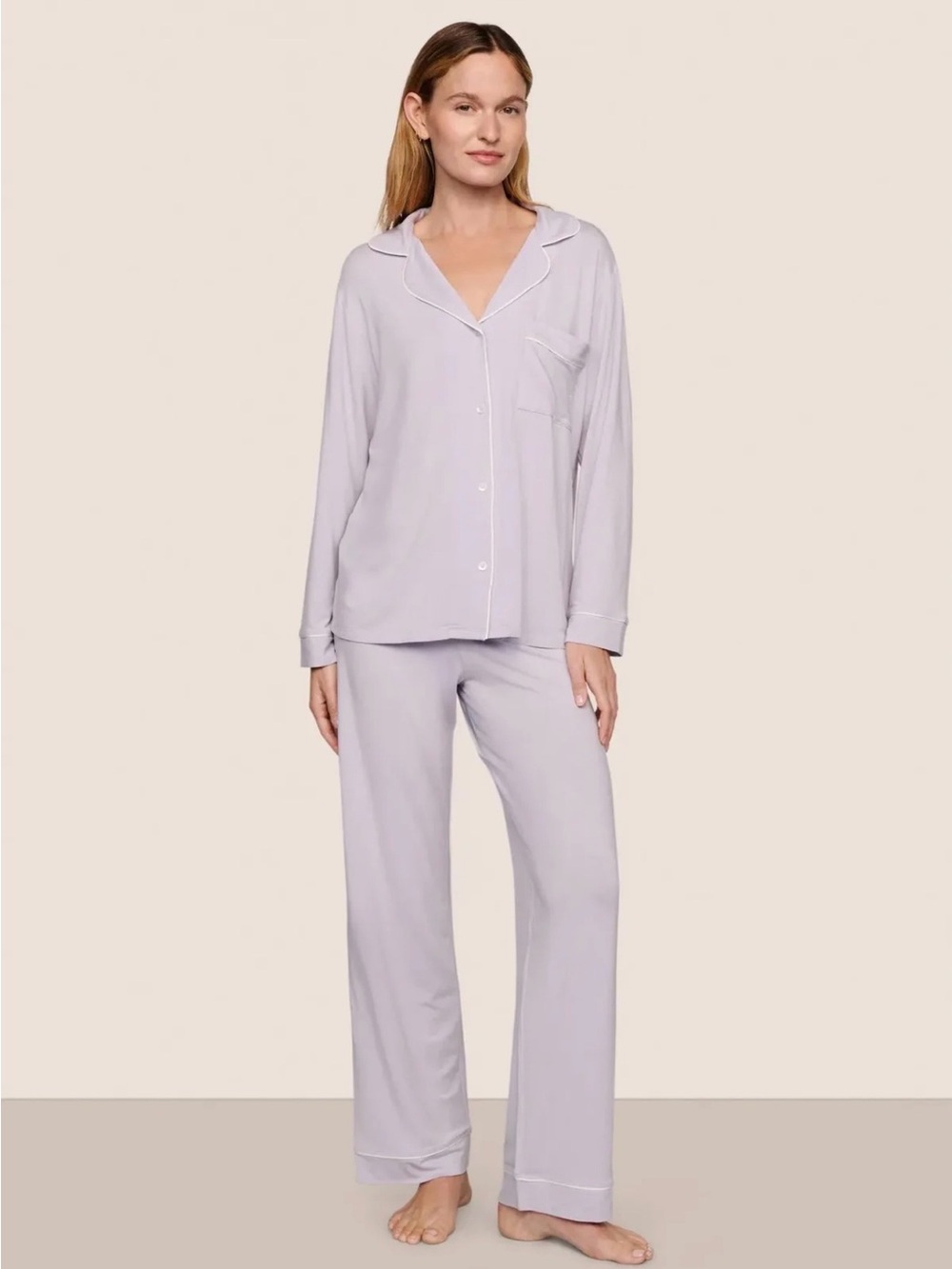 Eberjey TENCEL Modal Women's Long Sleeve Pajama Set in Thistle/Ivory